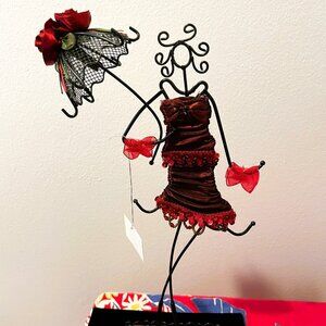 Adorable "Lady with Parasol" Jewelry Holder - 14" Tall